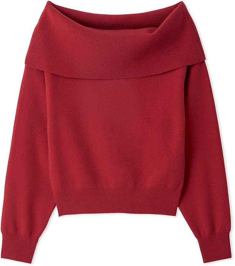 Women’s wide-neck off-the-shoulder knit pullover - Image 2