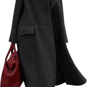 Long Lapel-Collar Double-Breasted Wool Coat