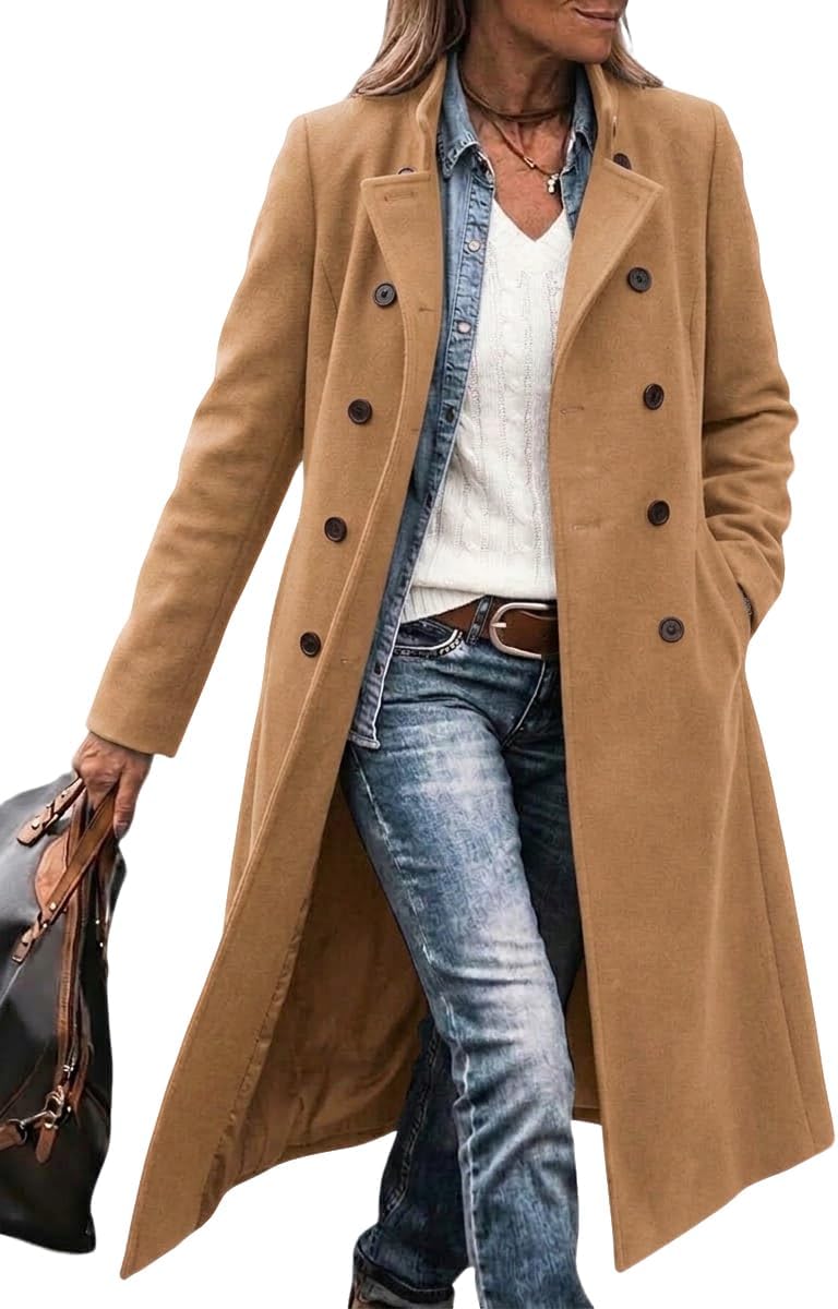 Women’s Long Double-Breasted Wool-Blend Coat