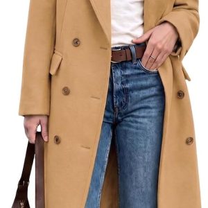 Long Double-Breasted Wool Trench-Style Coat