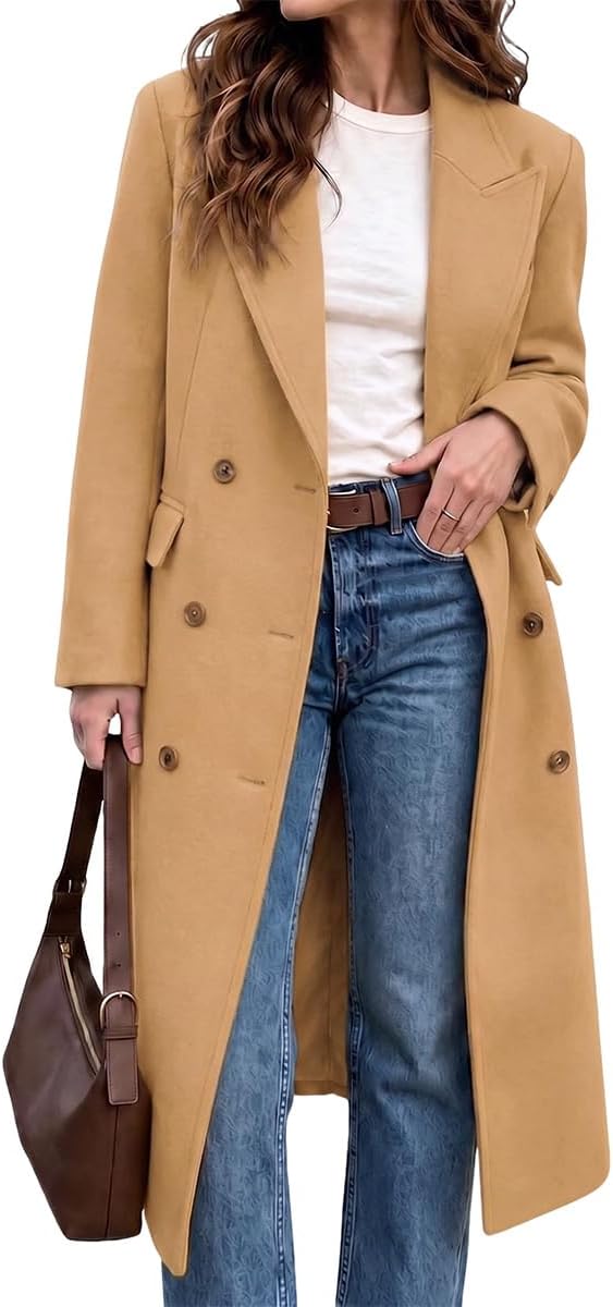 Long Double-Breasted Trench-Style Coat