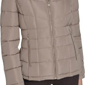 Women’s Hooded Quilted Puffer Jacket with Zipper Pockets