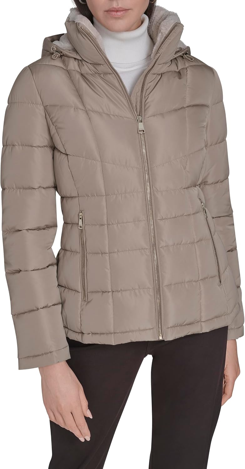 Women’s Hooded Quilted Puffer Jacket with Zipper Pockets