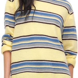Women’s Loose-Fit Striped Ribbed Crew-Neck Sweater