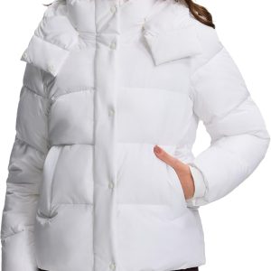 Women's Winter Jacket, Warm Quilted Jacket, Windproof & Water-Repellent Jacket with Removable Hood & Adjustable Waist, Lightweight & Warming for Skiing, Hiking, Camping