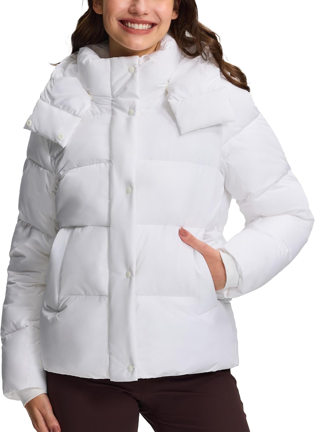 Women’s Quilted Jacket with Removable Hood and Adjustable Waist