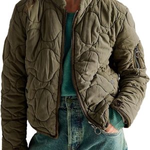 Women’s Zip-Up Quilted Puffer Jacket with Pockets