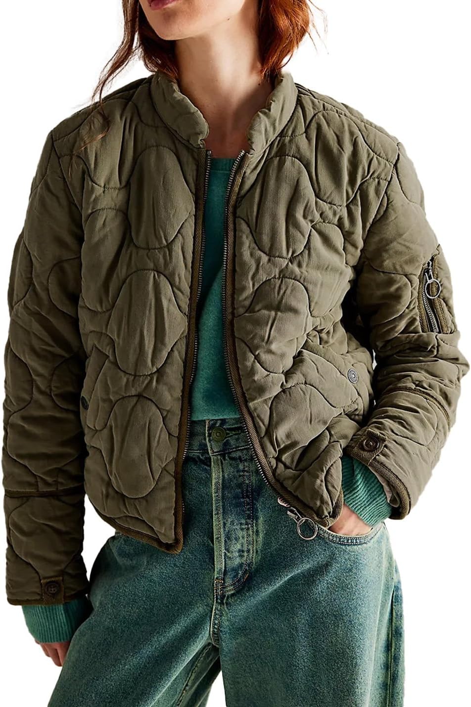 Women’s Zip-Up Quilted Puffer Jacket with Pockets