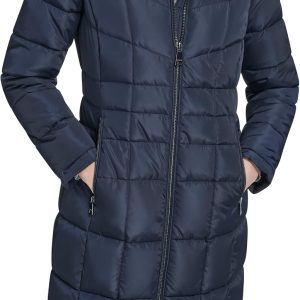 Women’s Full-Length Hooded Puffer Coat with Zip Front
