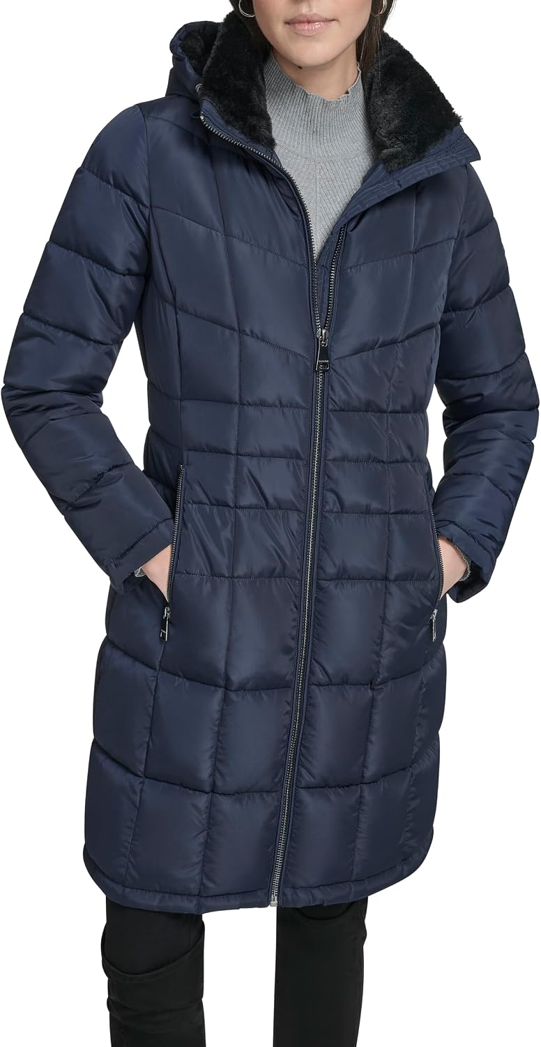 Women’s Full-Length Hooded Puffer Coat with Zip Front