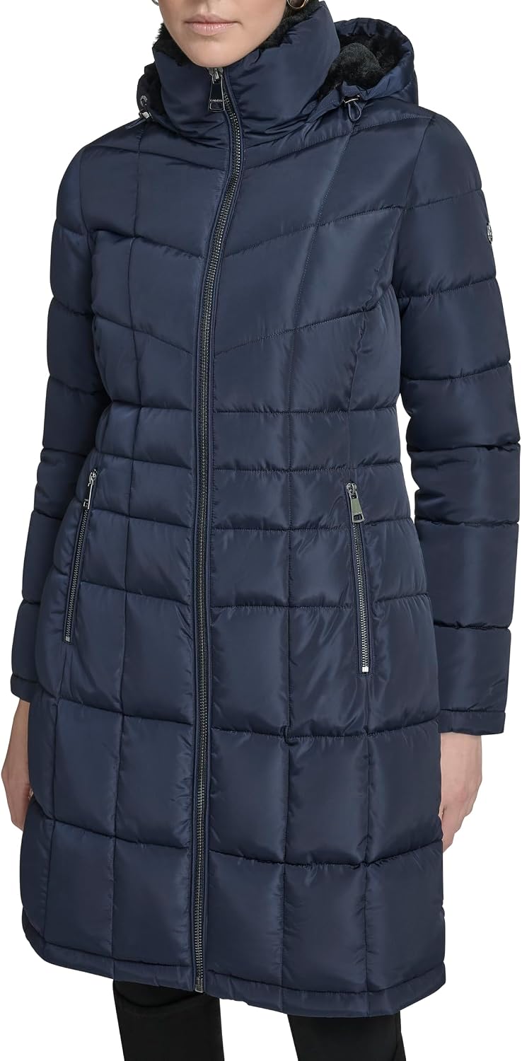 Women’s Full-Length Hooded Puffer Coat with Zip Front - Image 2