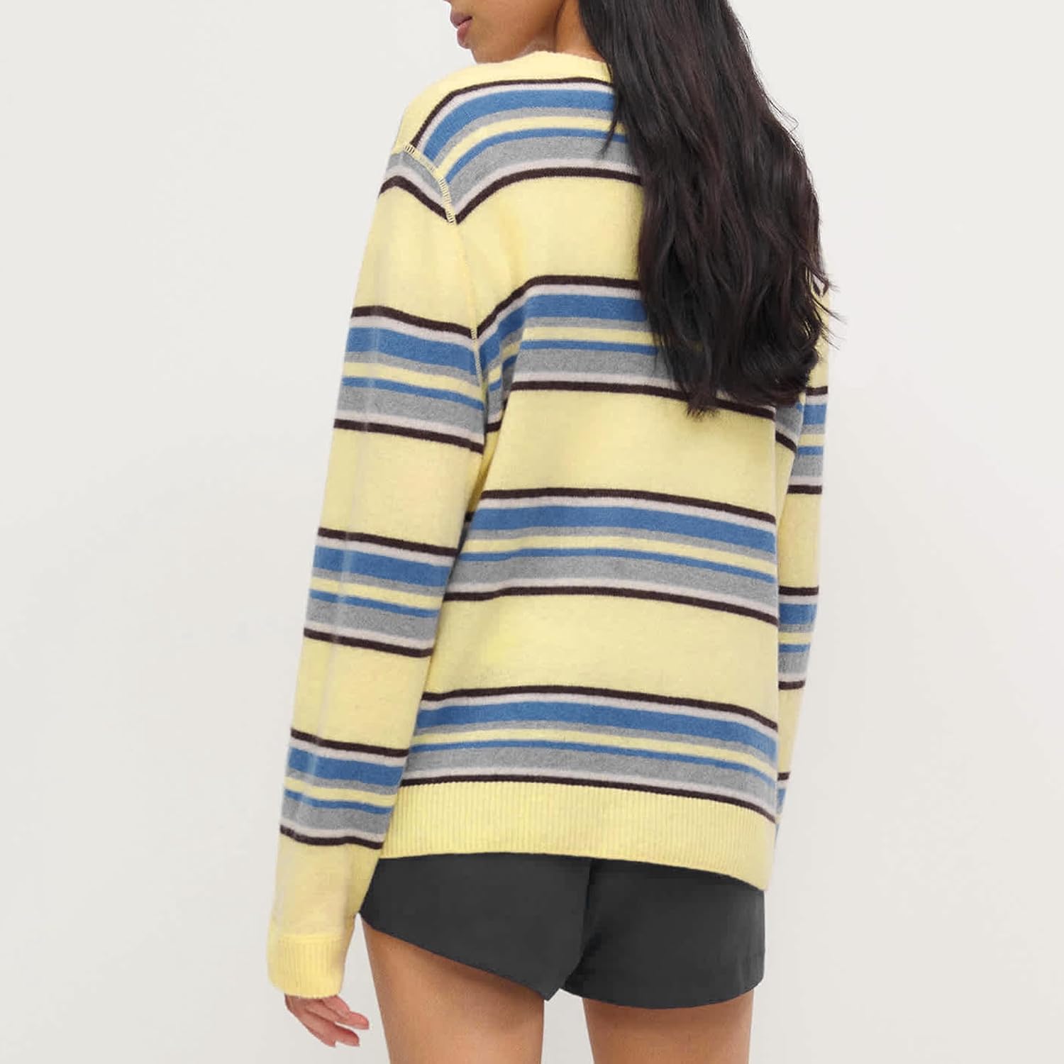Women’s Loose-Fit Striped Ribbed Crew-Neck Sweater - Image 2