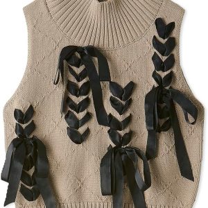 Women’s sleeveless knit pullover with ribbon detailing