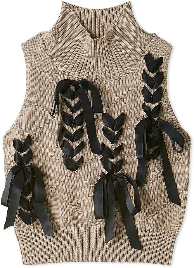 Women’s sleeveless knit pullover with ribbon detailing