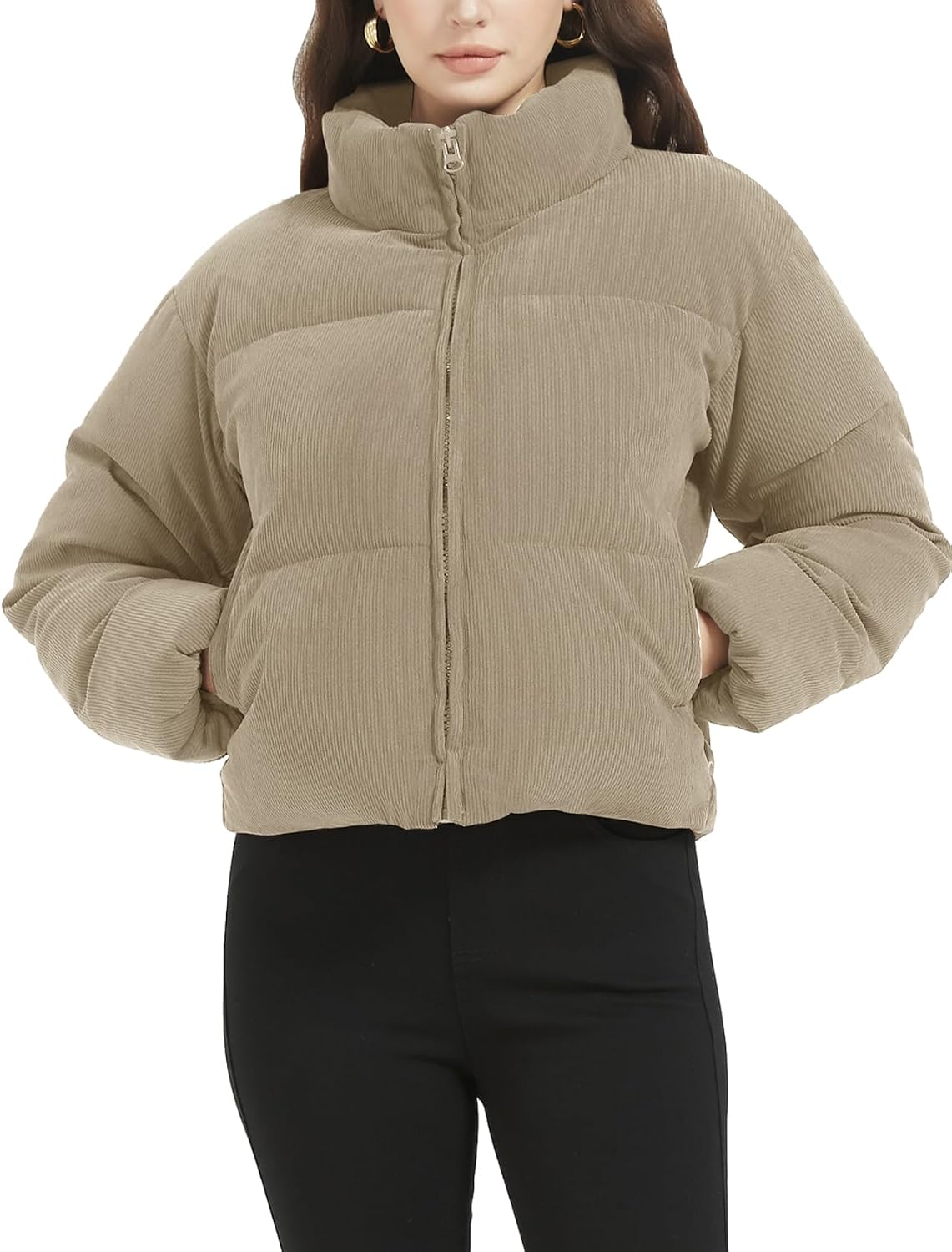 Women’s Cropped Corduroy Puffer Jacket - Image 2