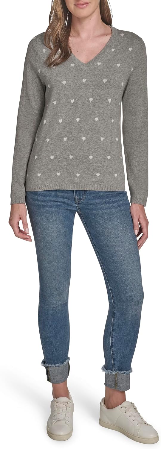 Women’s V-neck long-sleeve sweater with heart print - Image 2
