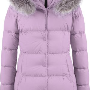 Women's Winter Snow Jacket Long Fur Puffer Coat With Removable Faux Fur Trim