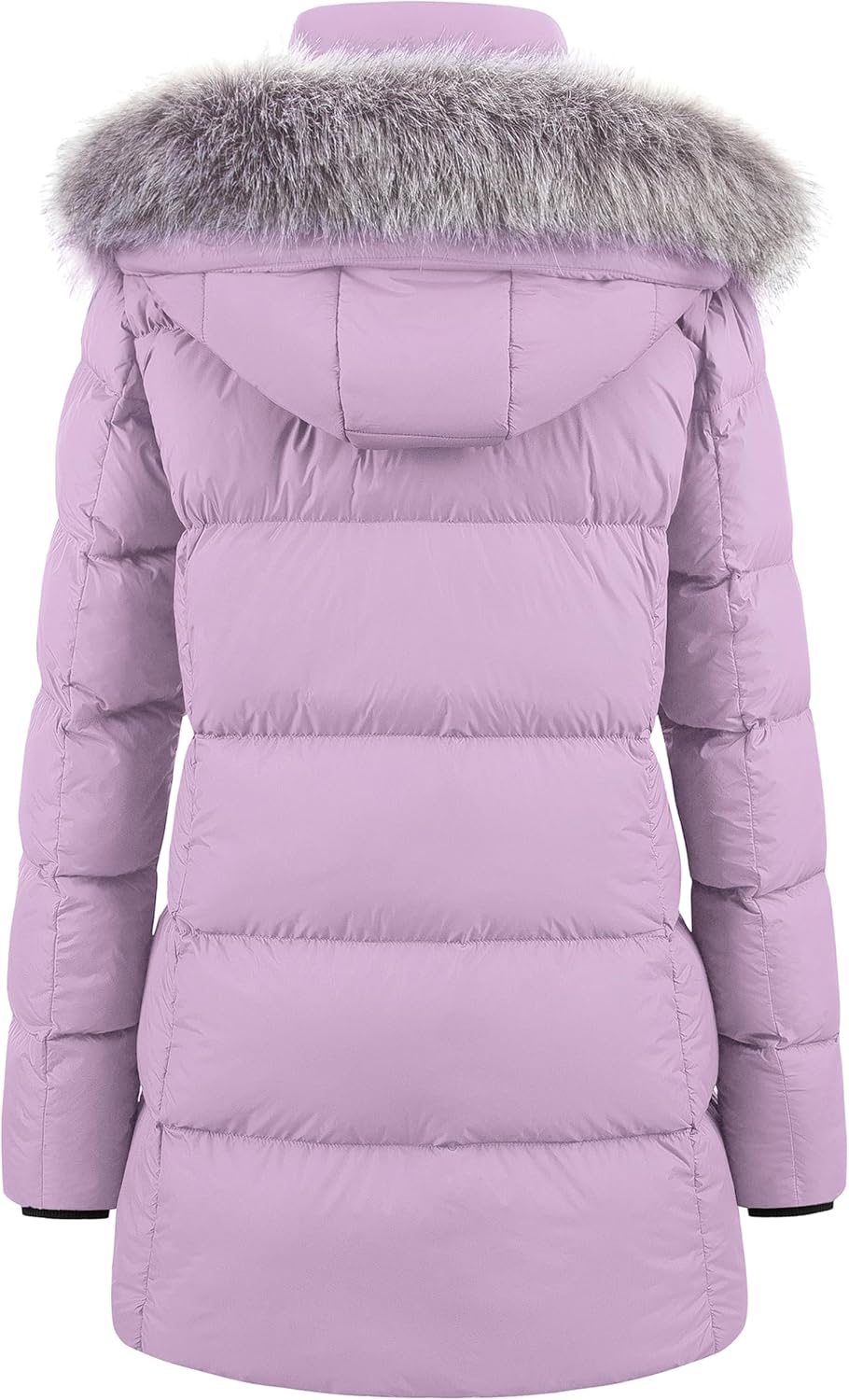 Women’s Long Puffer Coat with Removable Faux Fur Trim - Image 2