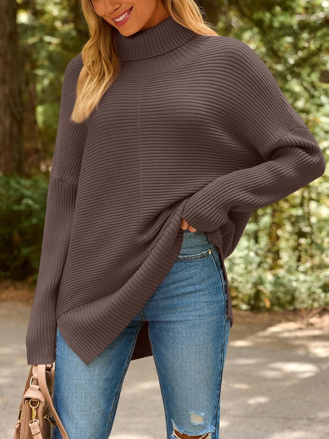 Women’s Long Loose-Fit High-Neck Knit Pullover - Image 2