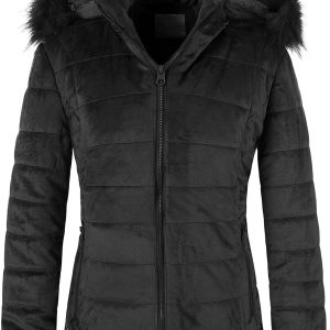 Women's Casual Short Winter Puffer Coat Soft Faux Fur Lining Lightweight Warm Jackets With Removable Hood