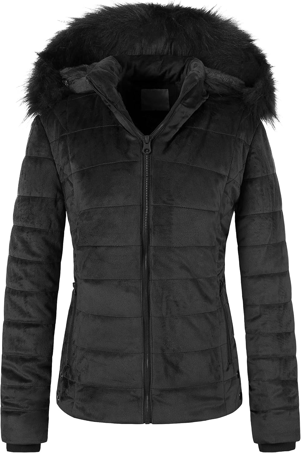 Women’s Short Puffer Coat with Faux Fur Lining and Removable Hood