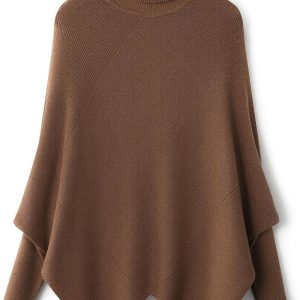 Women’s loose-fit Merino wool high-neck knit sweater with batwing sleeves