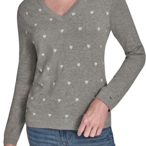 Women’s V-neck long-sleeve sweater with heart print